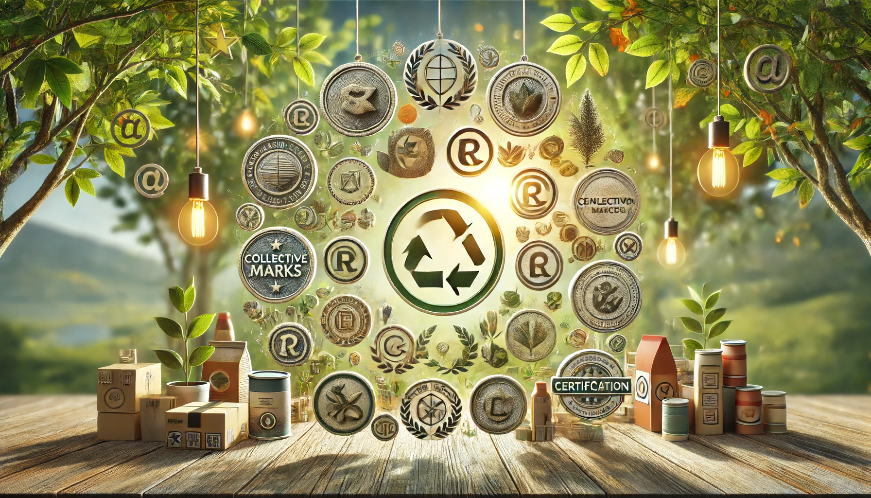 DALL·E 2024-06-16 11.58.34 - A high-resolution image representing the concept of different types of trademarks in a natural and less industrial setting, without any text. The imag