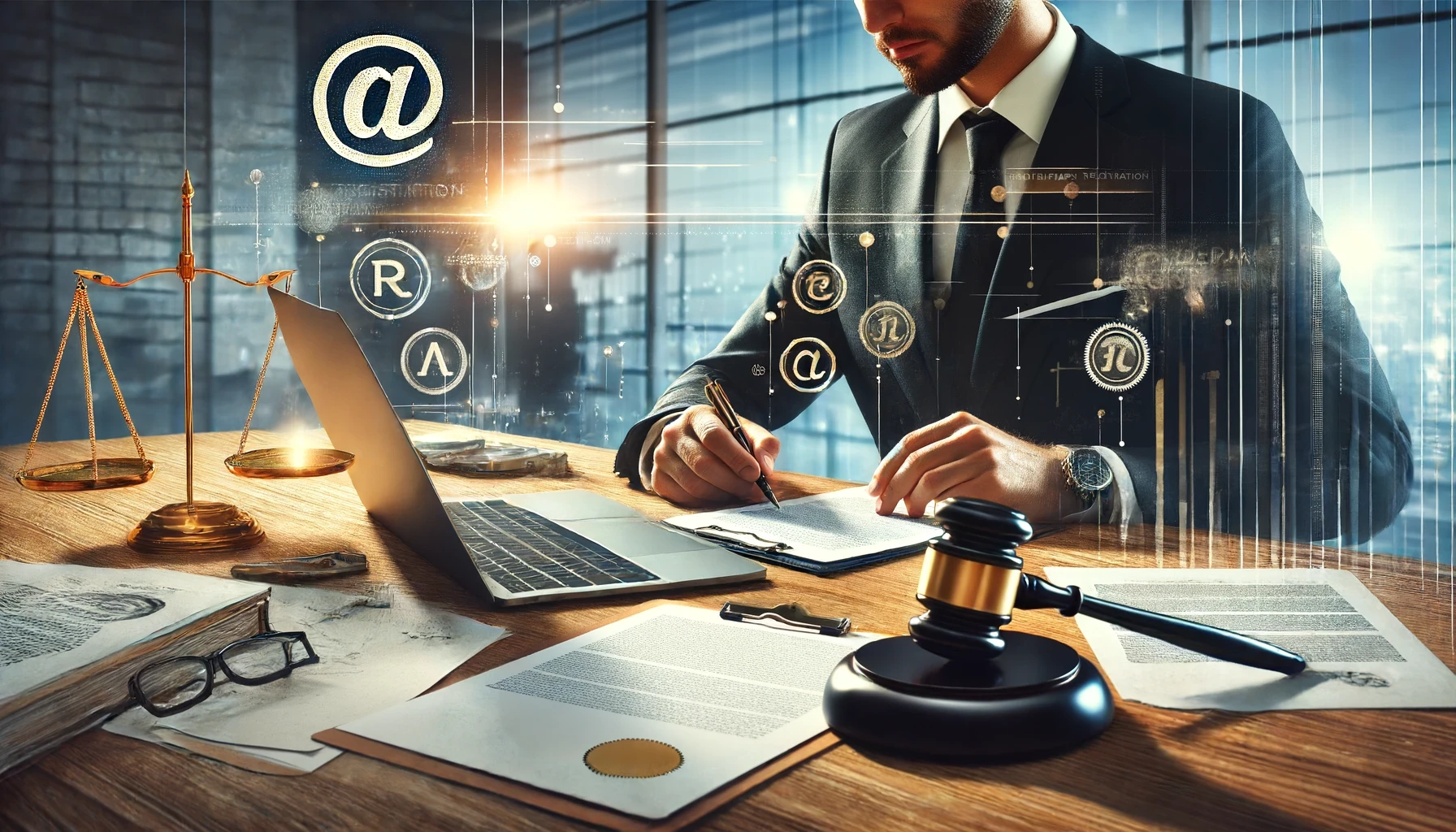 DALL·E 2024-06-16 12.16.10 - A high-resolution, hyper-realistic image depicting the importance of trademark registration, without any text. The scene shows a professional business